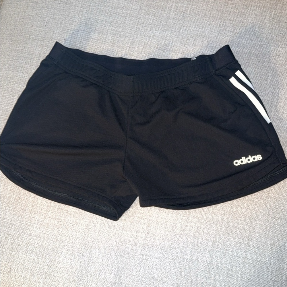 Adidas Women's Black Athletic Shorts with White Stripes